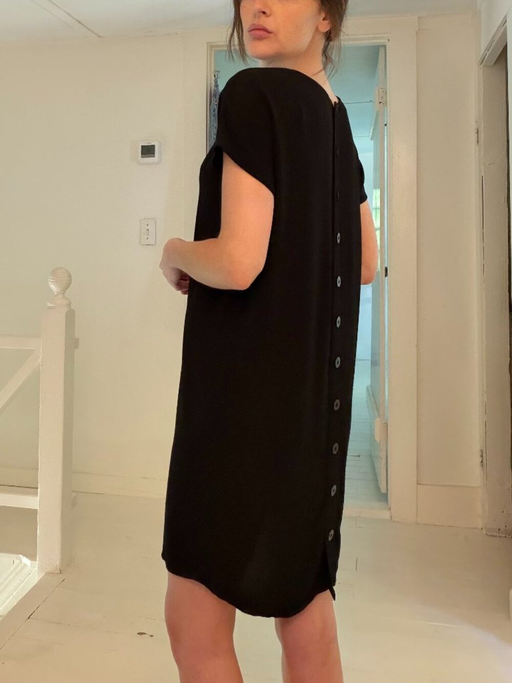 Madewell Crewneck Button-Back Easy Mini Dress in True Black Size XXS Retail $118
